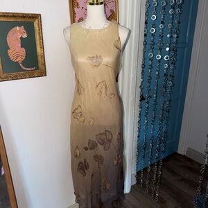 Vintage 90s Elegant Floral Beige and Brown Dress